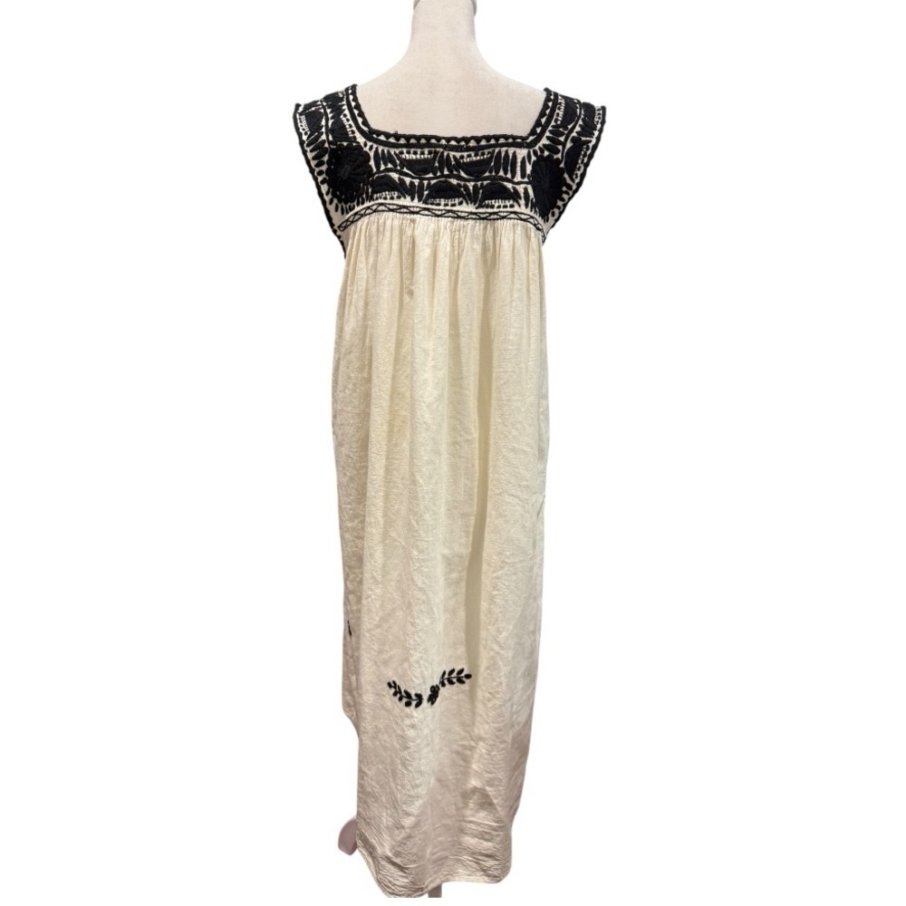 Solara Cream & Black Embroidered Maxi Sundress - Boho Style